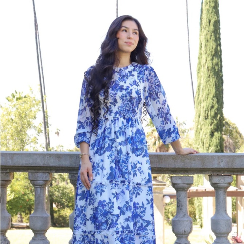Blue and White Bloomfield Midi Dress